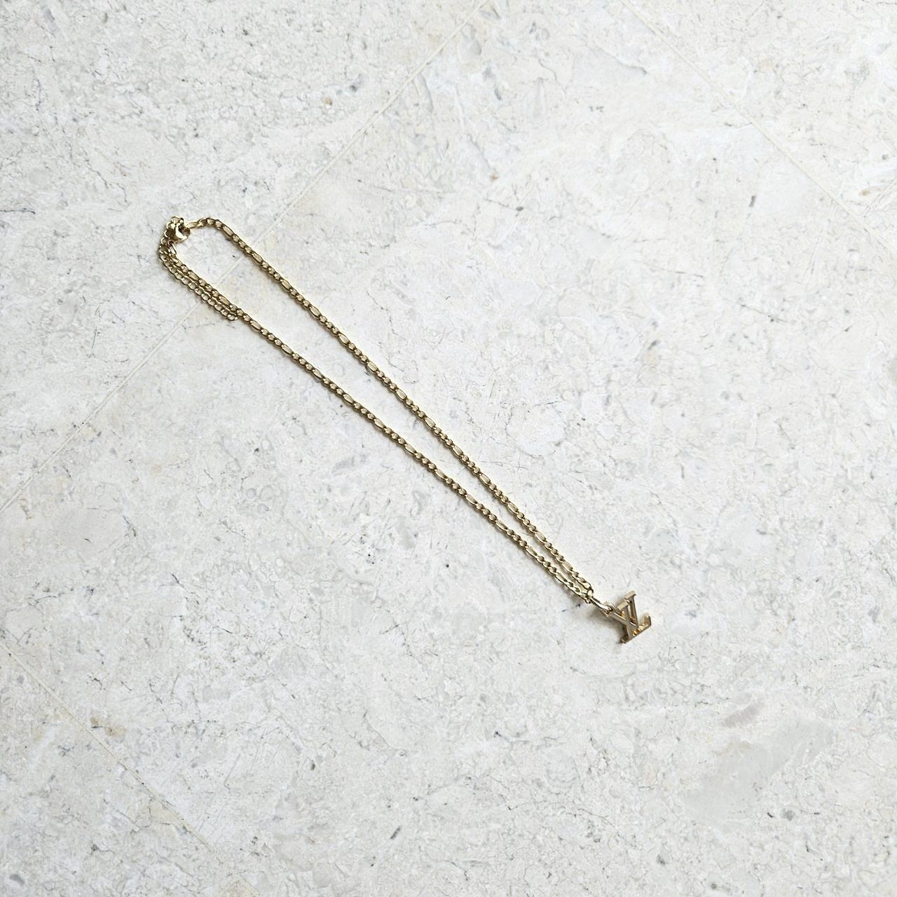 LV Gold Logo Figaro Necklace