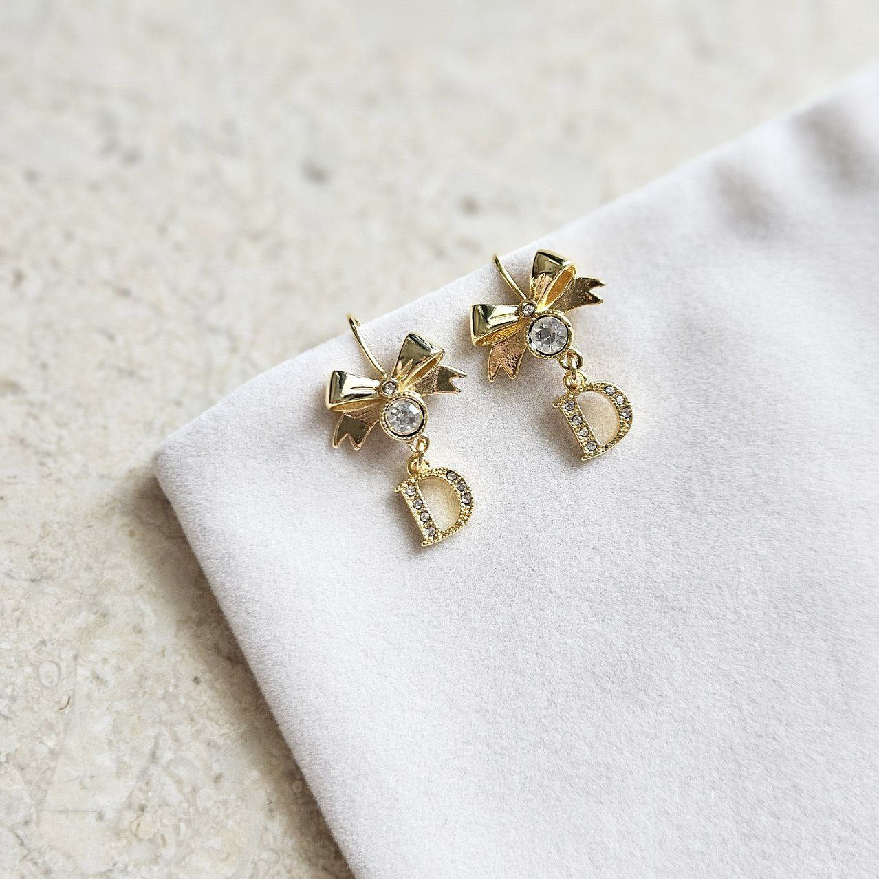 Dior Bow Gold Rhinestone Earrings