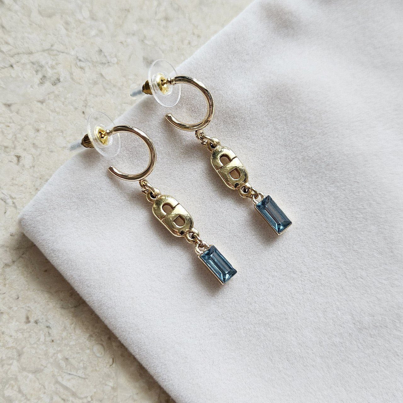 Dior Gold Charm Turquoise Crystal Earrings