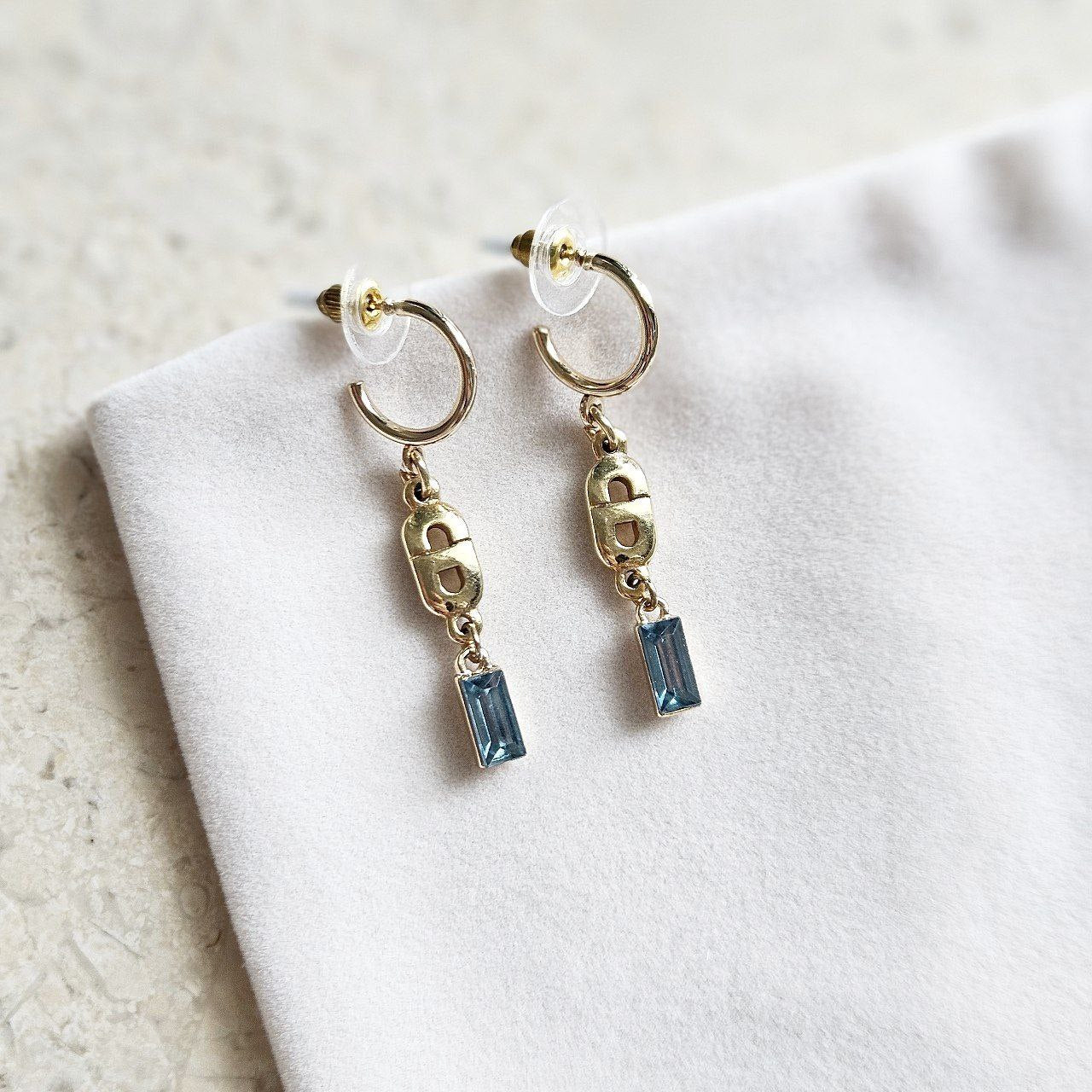 Dior Gold Charm Turquoise Crystal Earrings