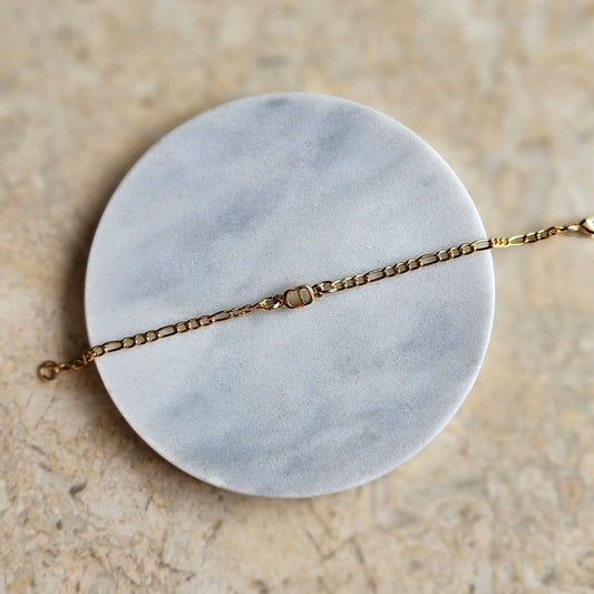Dainty Dior Gold Figaro Bracelet (Redesigned)