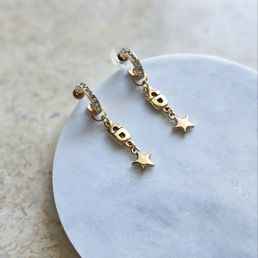 Dior Star Gold Rhinestone Earrings