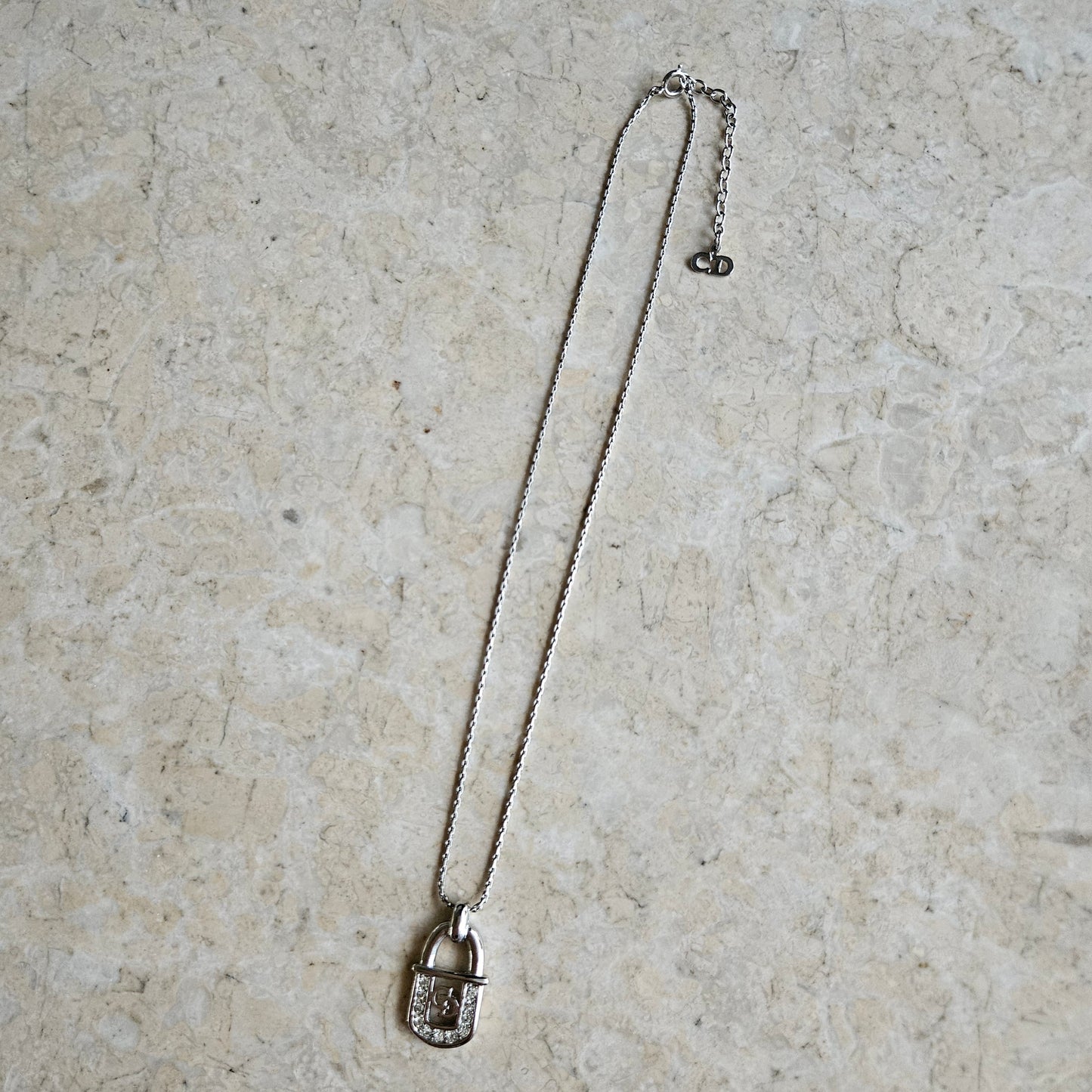 Dior Silver Padlock Rhinestone Necklace (Original)