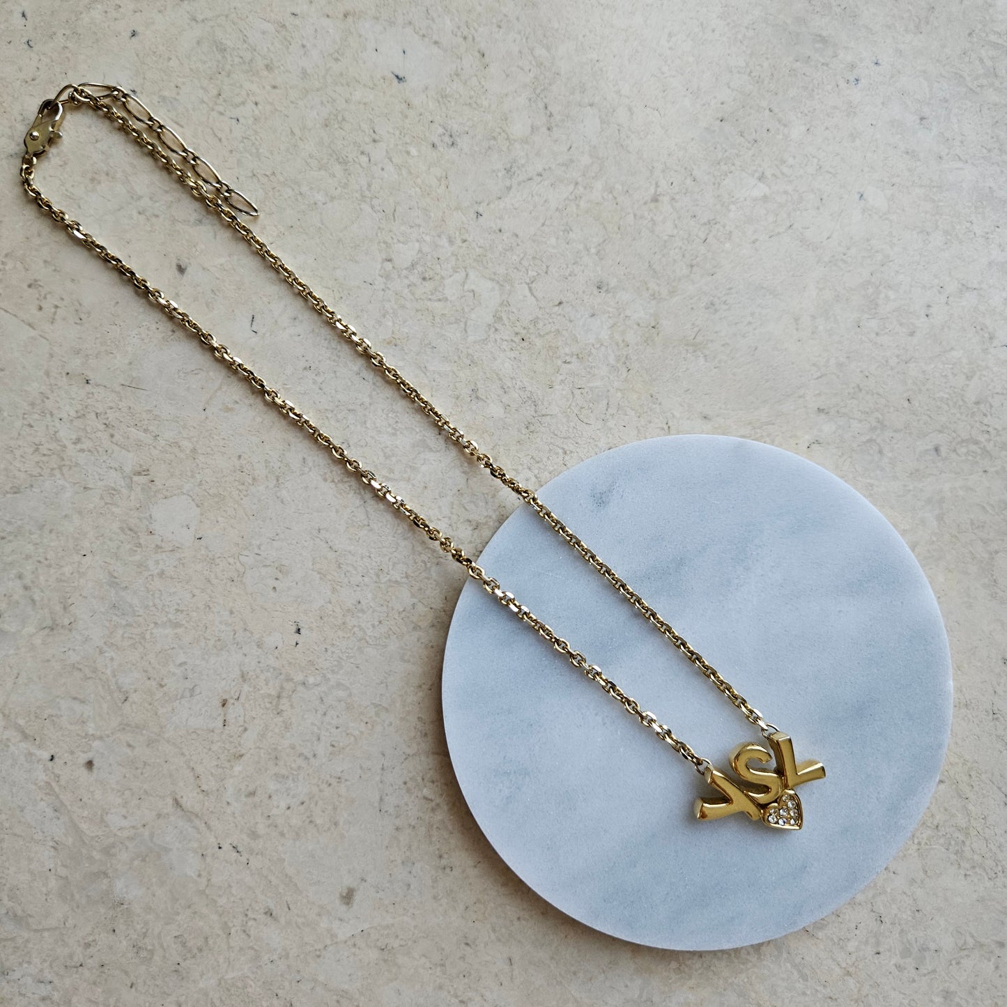 Vintage YSL Spellout Rhinestone Heart Necklace (Redesigned)