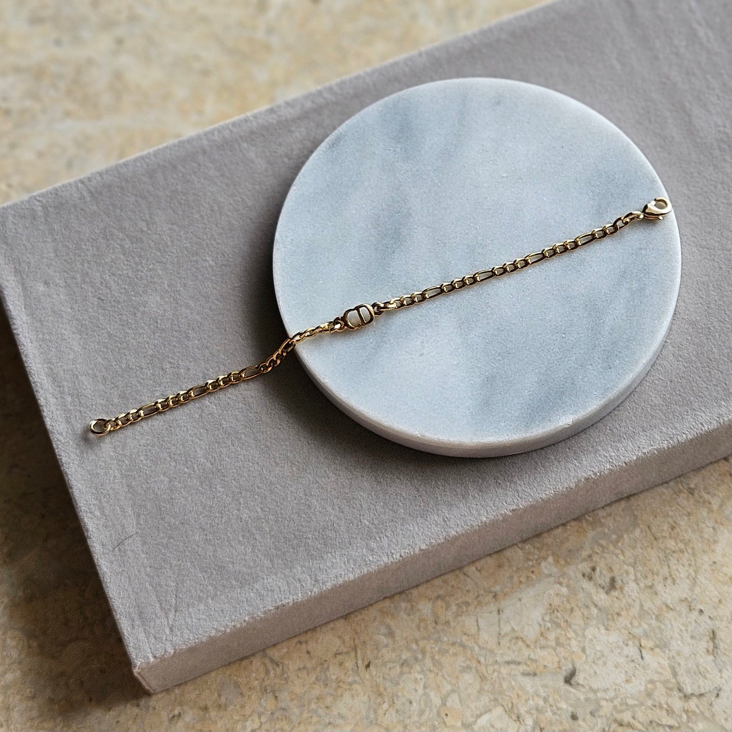 Dainty Dior Gold Figaro Bracelet (Redesigned)