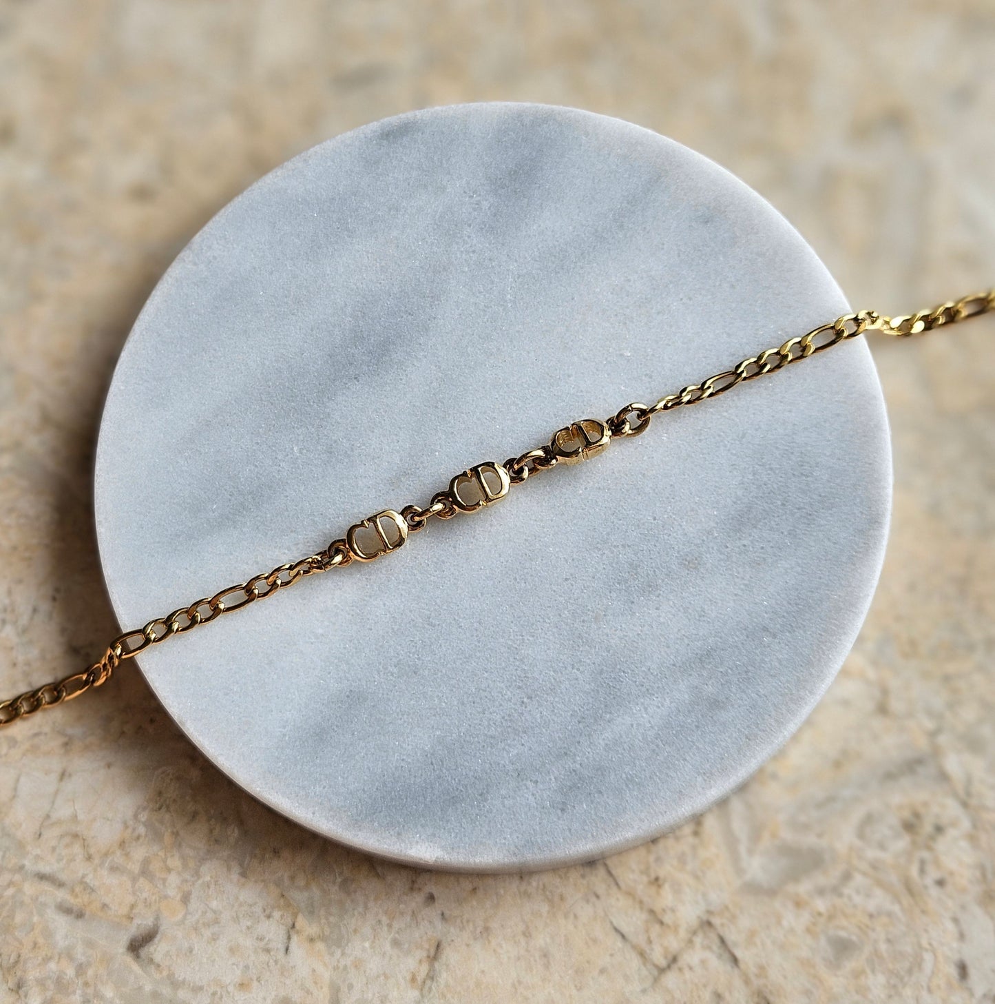 Dainty Dior Trio Gold Figaro Bracelet (Redesigned)