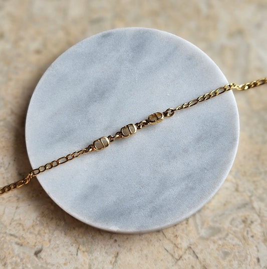 Dainty Dior Trio Gold Figaro Bracelet (Redesigned)