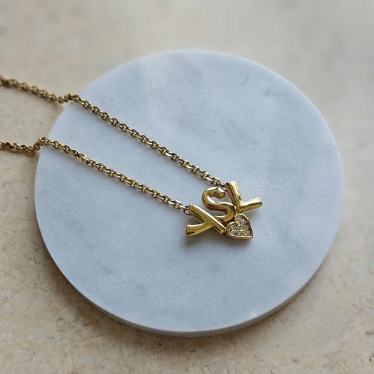 Vintage YSL Spellout Rhinestone Heart Necklace (Redesigned)