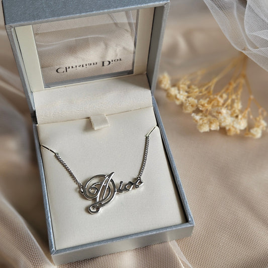 Dior Spellout Vintage Silver Necklace (Original with box)