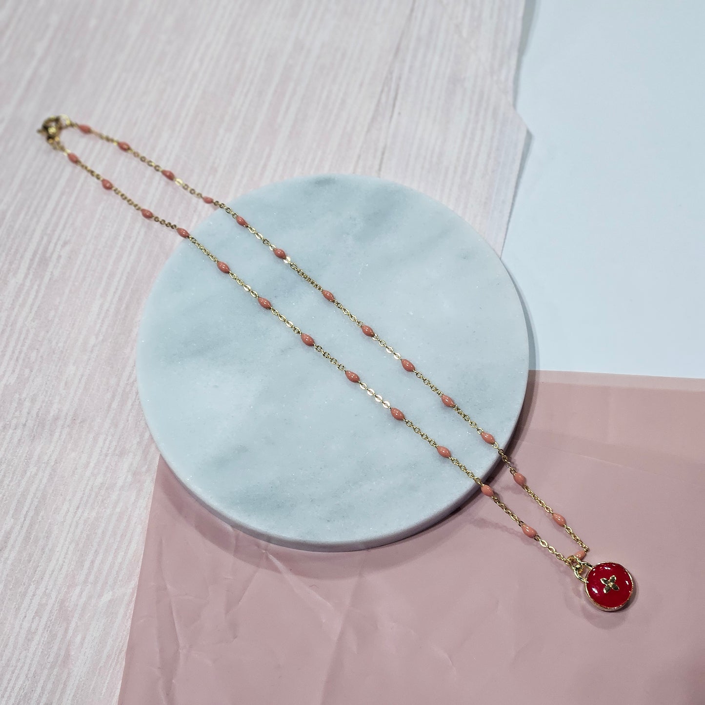 LV Flower Red Motif Necklace (Redesigned)