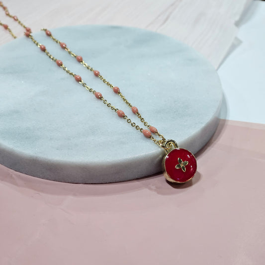 LV Flower Red Motif Necklace (Redesigned)