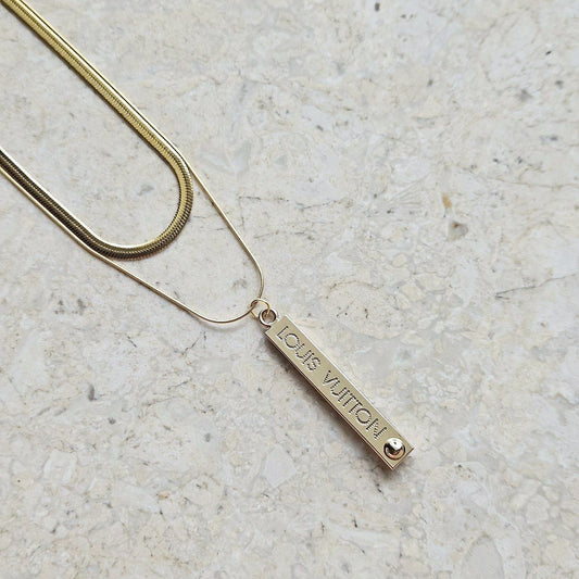 LV Gold Spellout Tag Necklace (Redesigned)