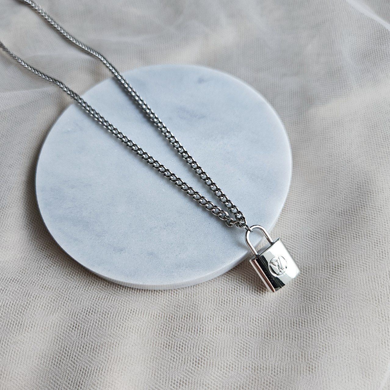 LV Silver Lock Necklace (Redesigned)