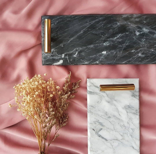 Marble Tray with Gold Handle