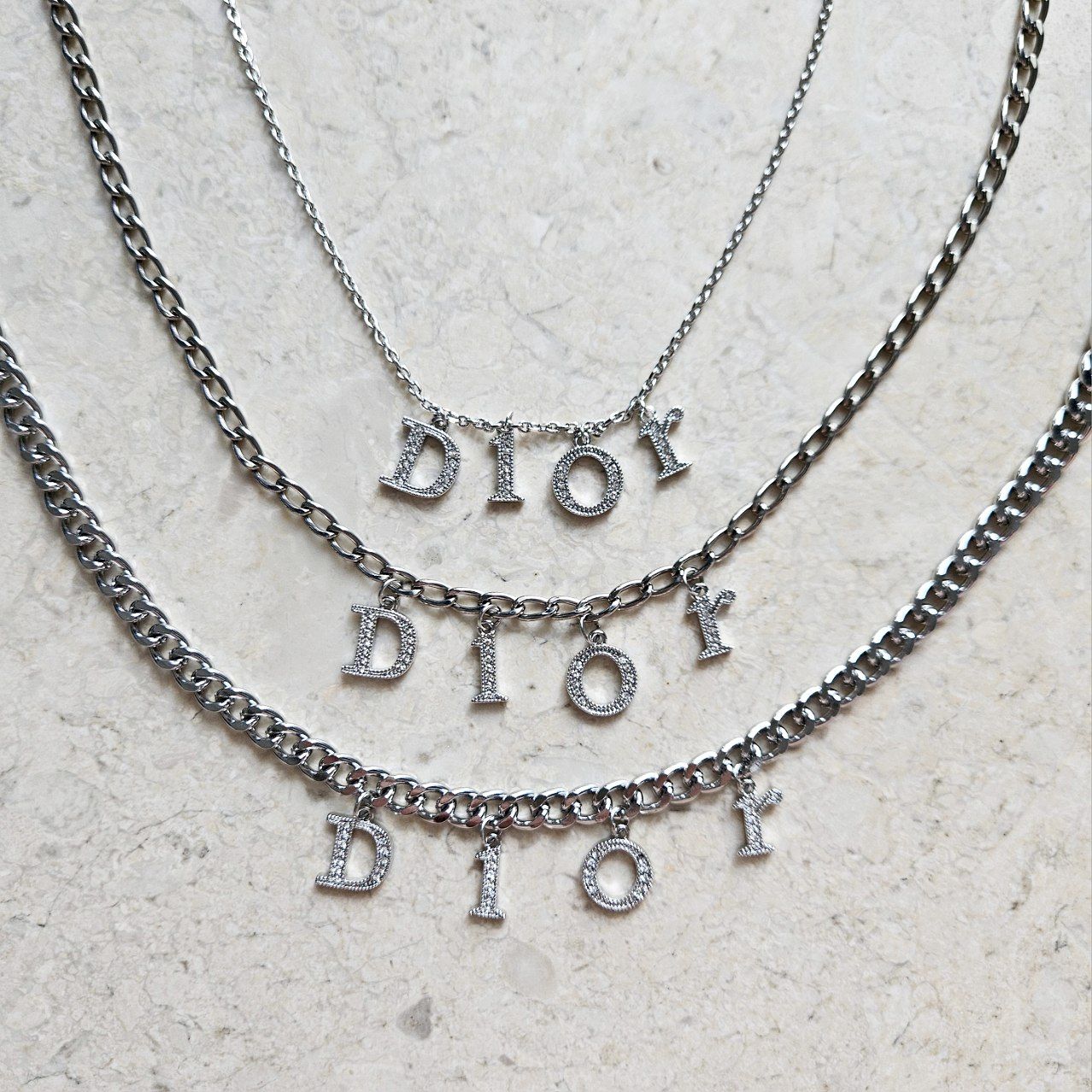 Dior Rhinestone Spellout Necklace