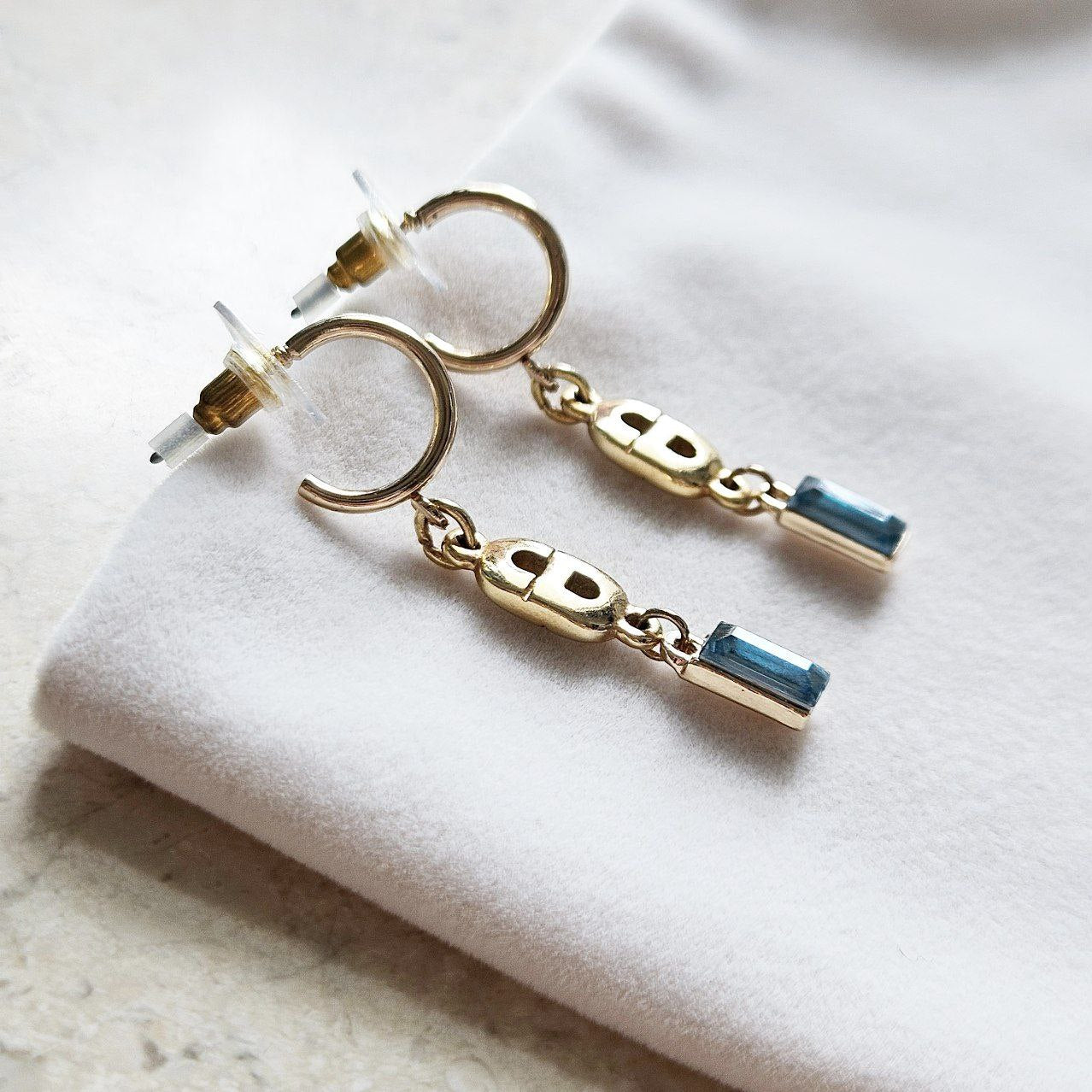 Dior Gold Charm Turquoise Crystal Earrings