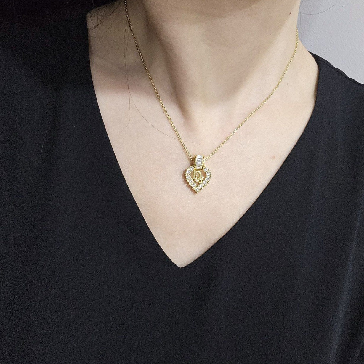 Dior Heart Rhinestone Gold Necklace