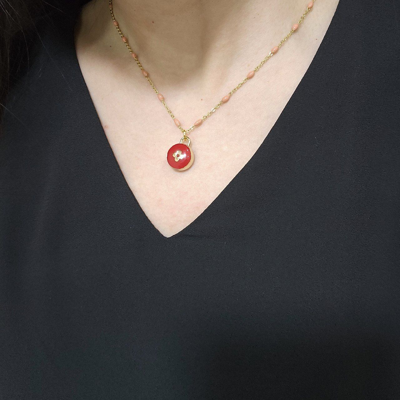 LV Red Pastille Charm Necklace