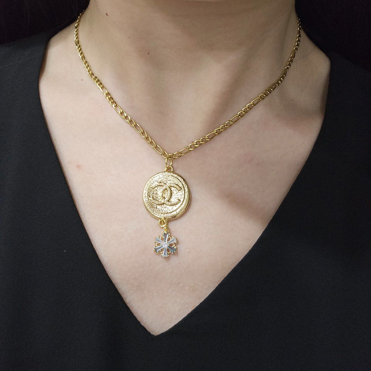 Chanel Vintage Gold Necklace with Snowflake Charm