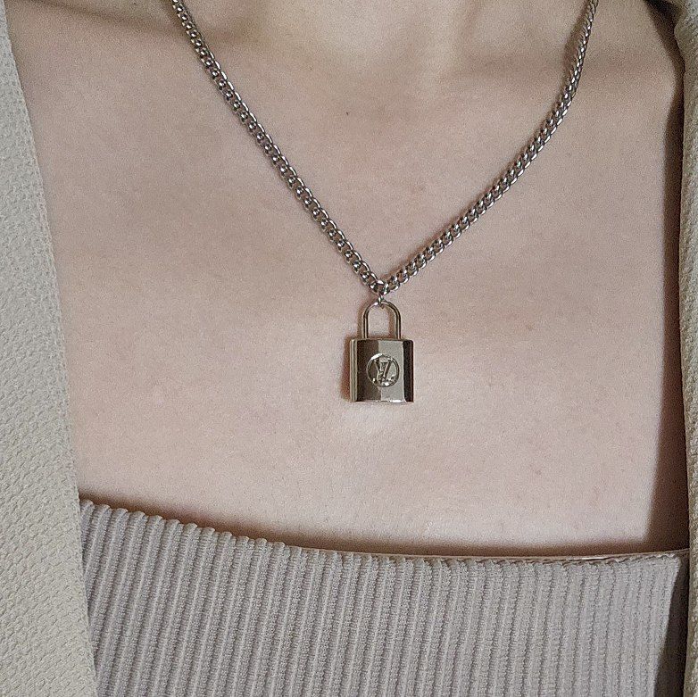 LV Silver Lock Necklace