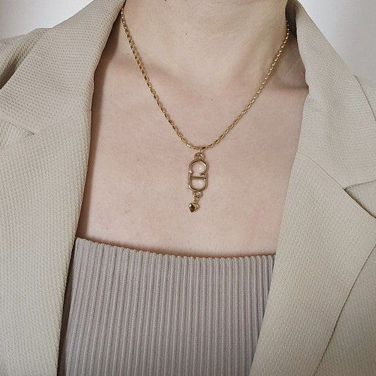 CD Dior Gold Necklace with Dainty Heart Pendant