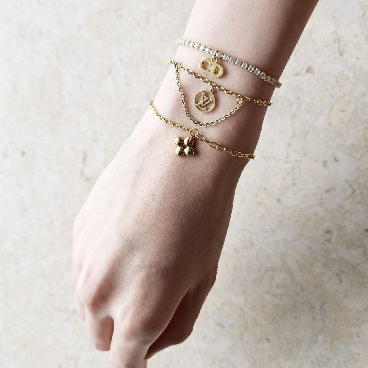 Dior Rhinestone 18K Gold Bracelet
