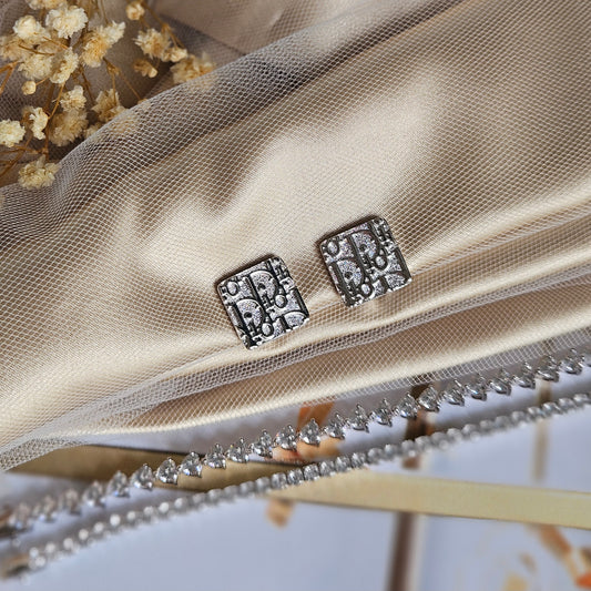 Dior Silver Oblique Square Clip-On Earrings (Original)