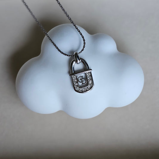 Dior Silver Padlock Rhinestone Necklace (Original)