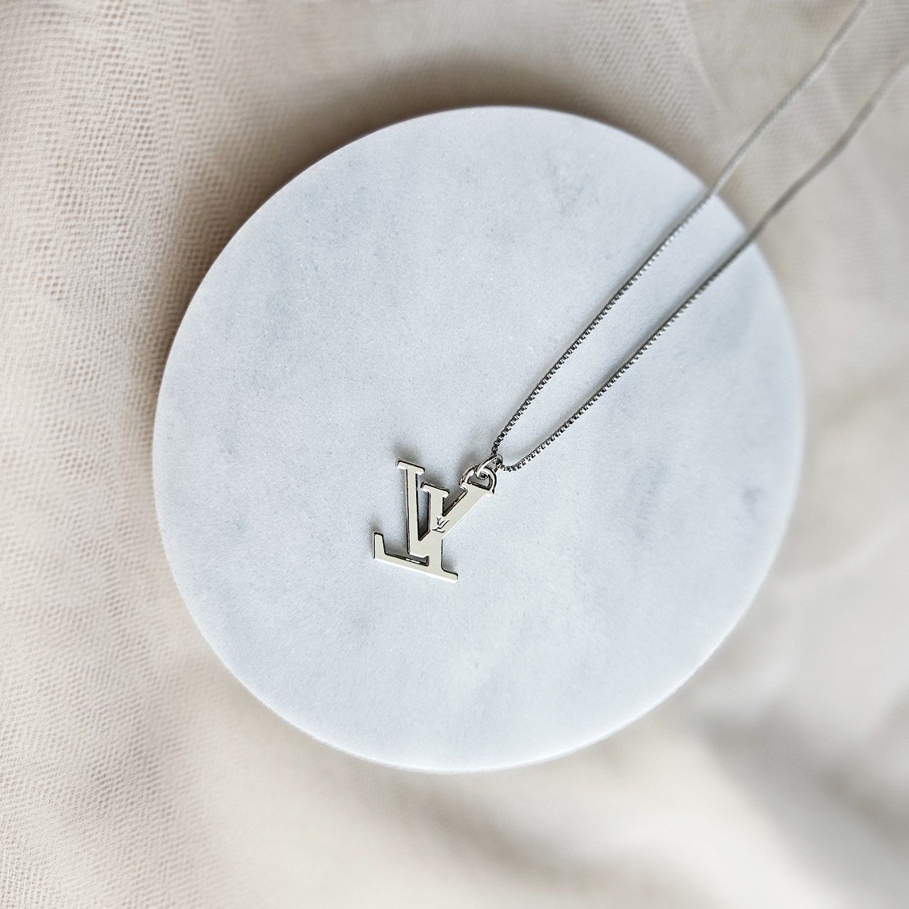 LV Silver Logo Necklace