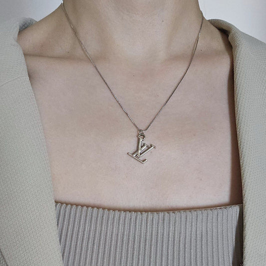 LV Silver Logo Necklace