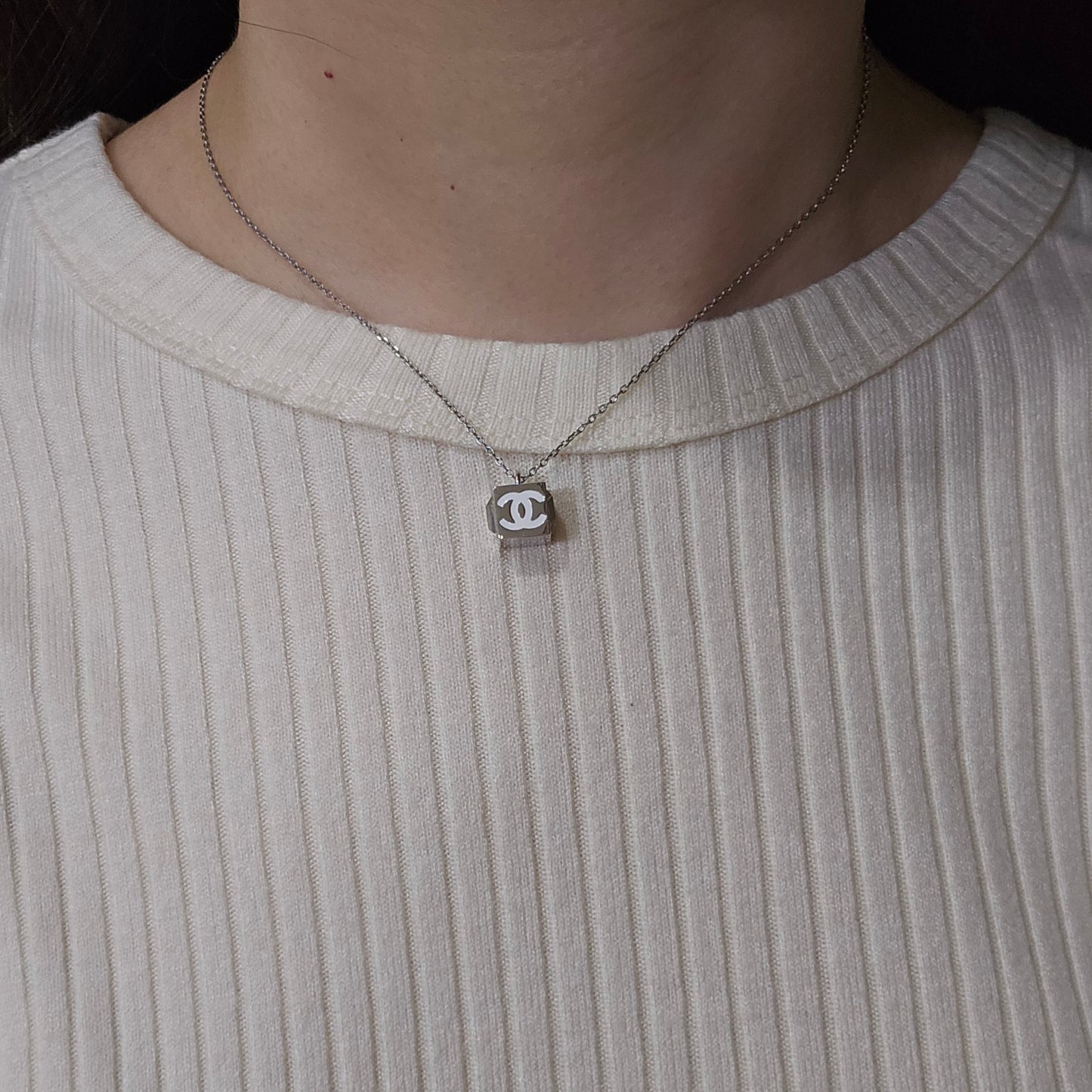 Chanel Silver Cube Dainty Necklace (Redesigned) - Ethereal Gift