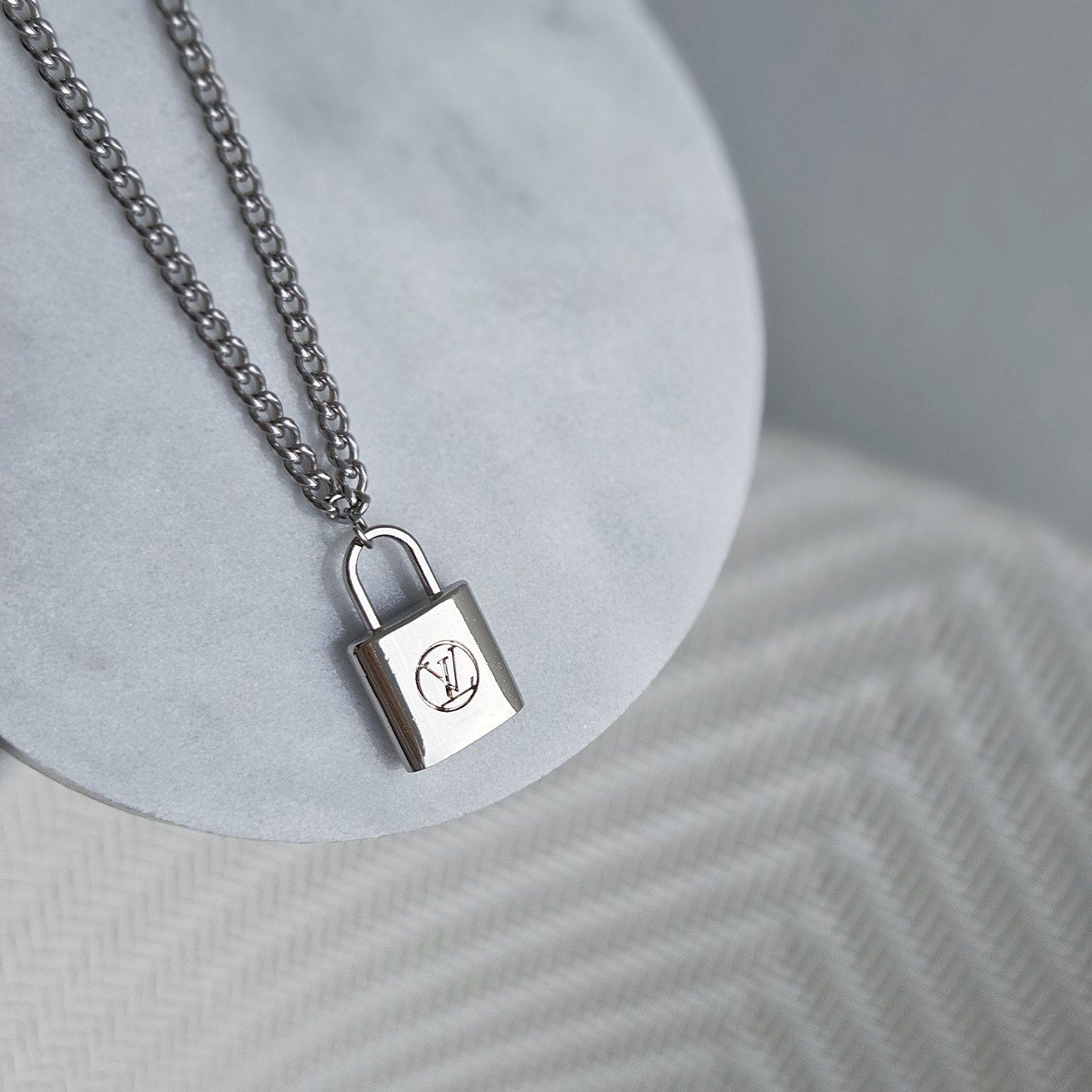 LV Silver Lock Necklace