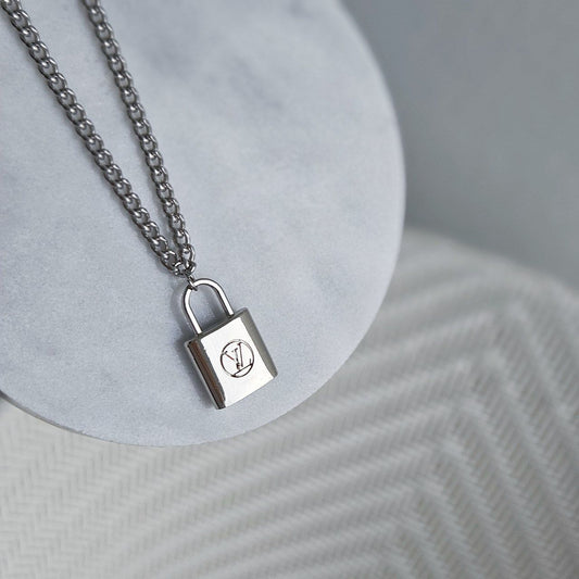 LV Silver Lock Necklace