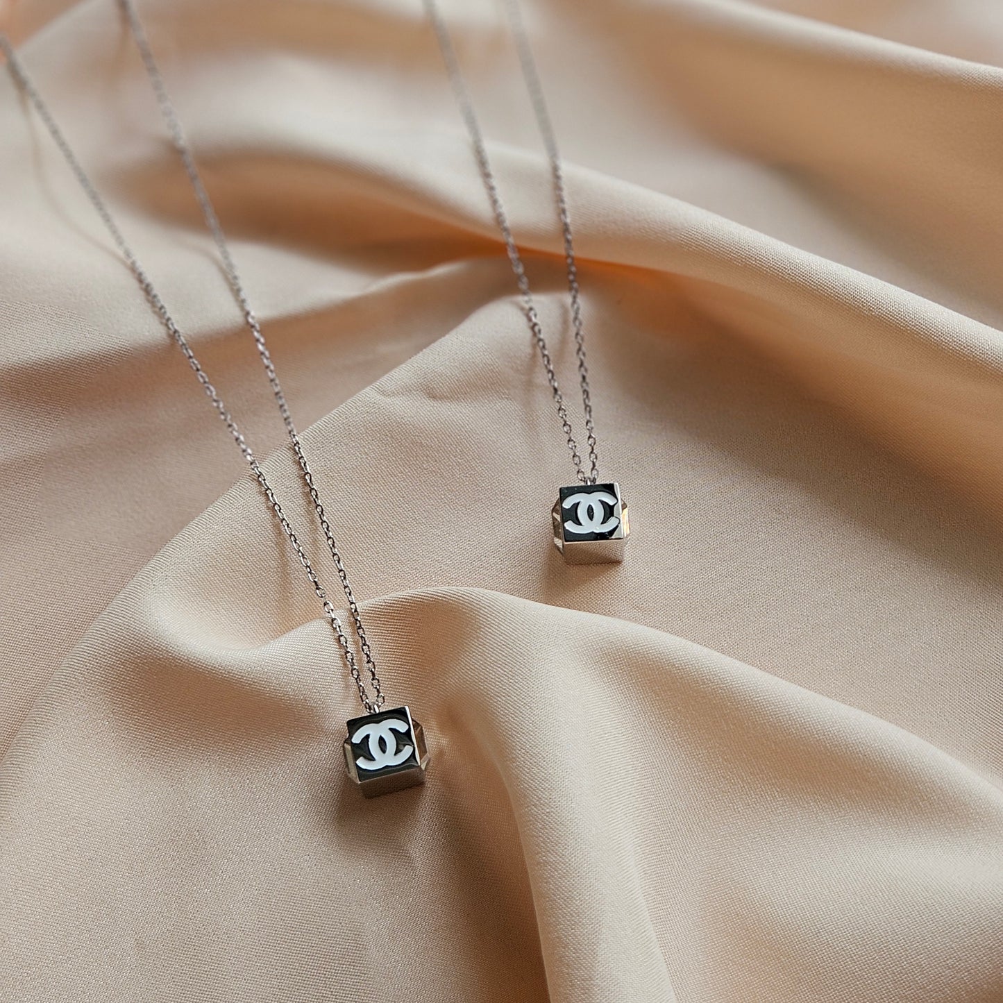 Chanel Silver Cube Dainty Necklace (Redesigned)