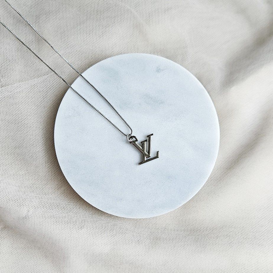 LV Silver Logo Necklace