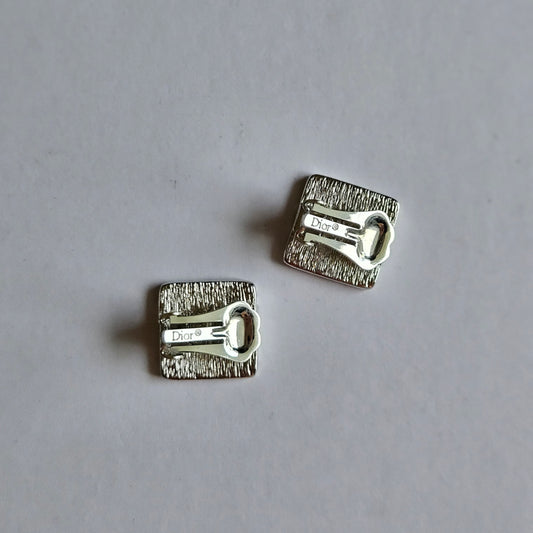 Dior Silver Oblique Square Clip-On Earrings (Original)