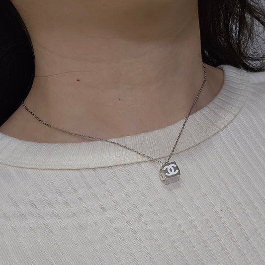 Chanel Silver Cube Dainty Necklace (Redesigned) - Ethereal Gift