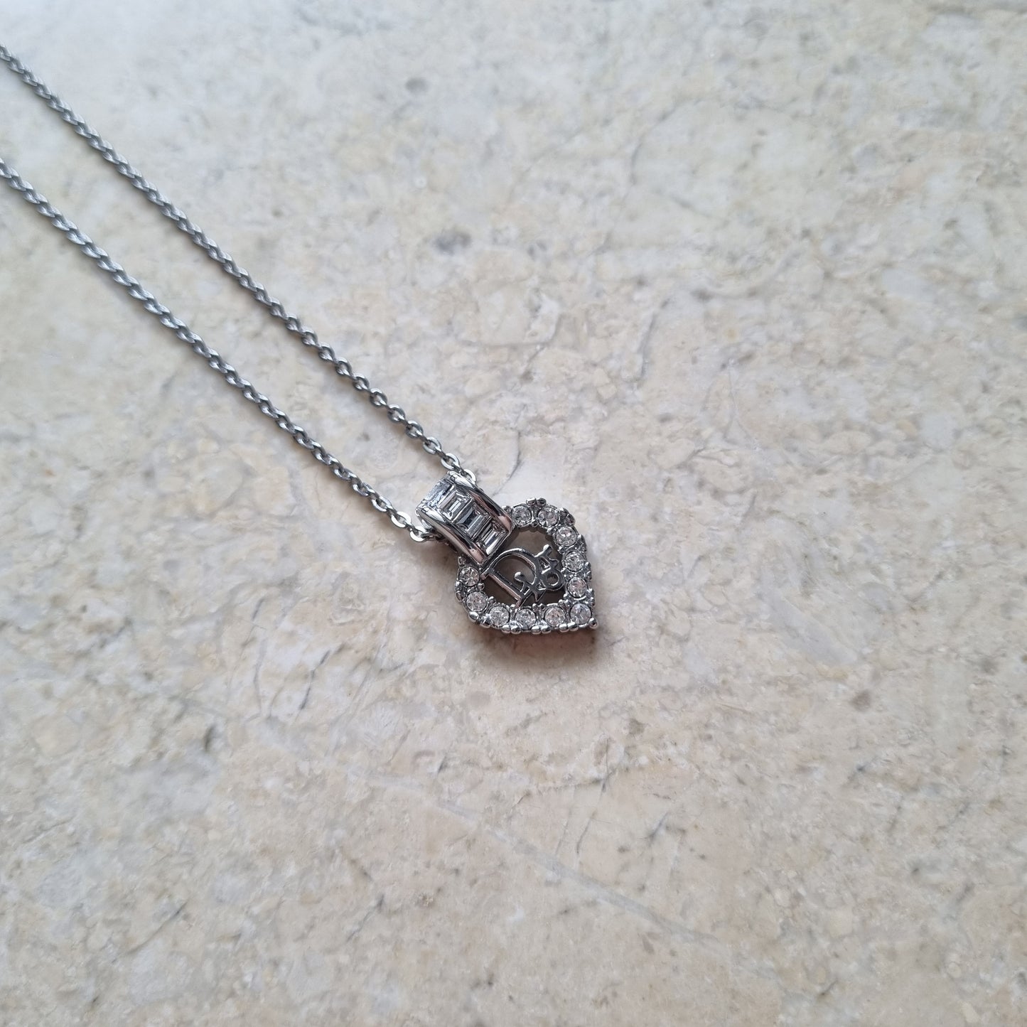 Dior Heart Rhinestone Silver Necklace