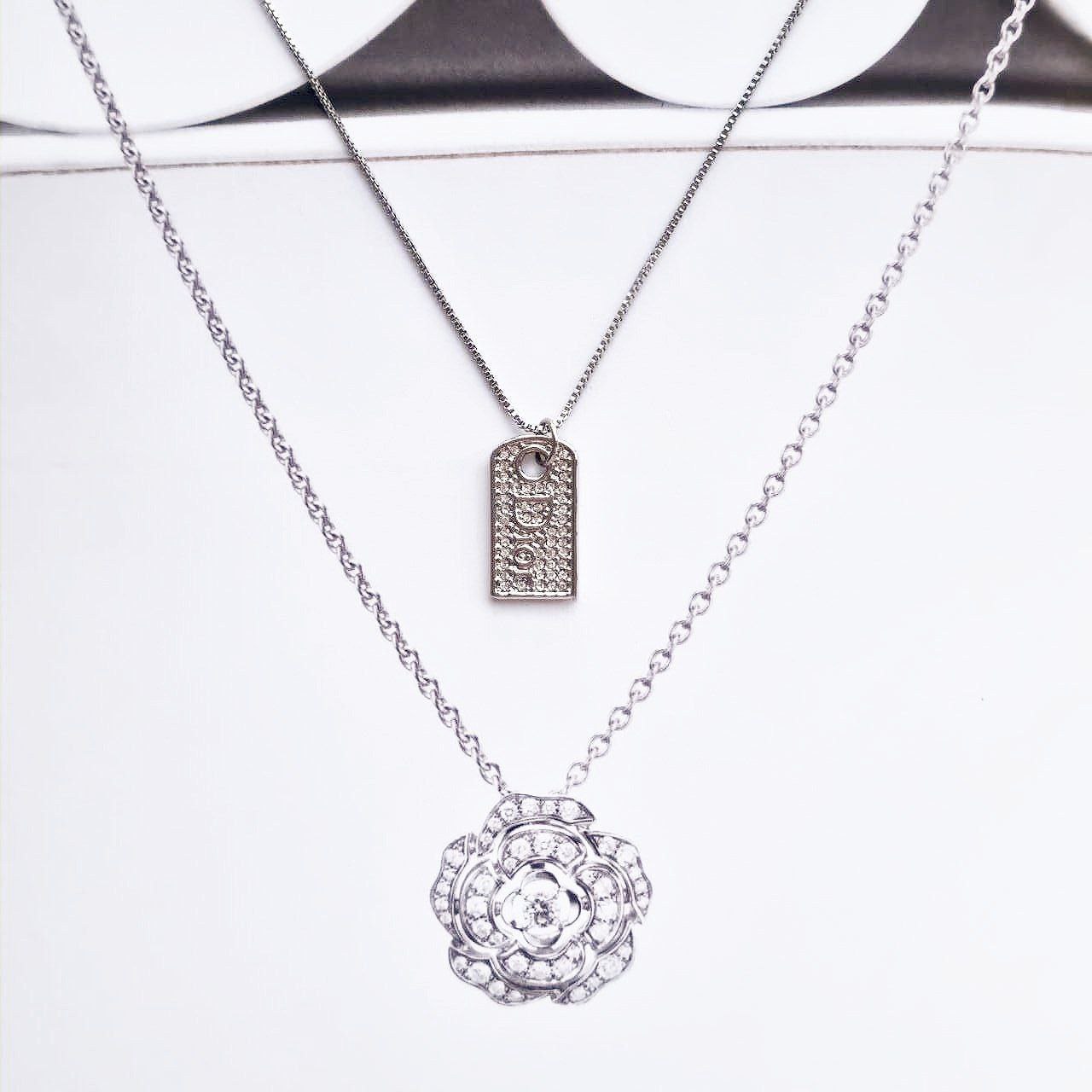 Dior Rhinestone Tag Necklace